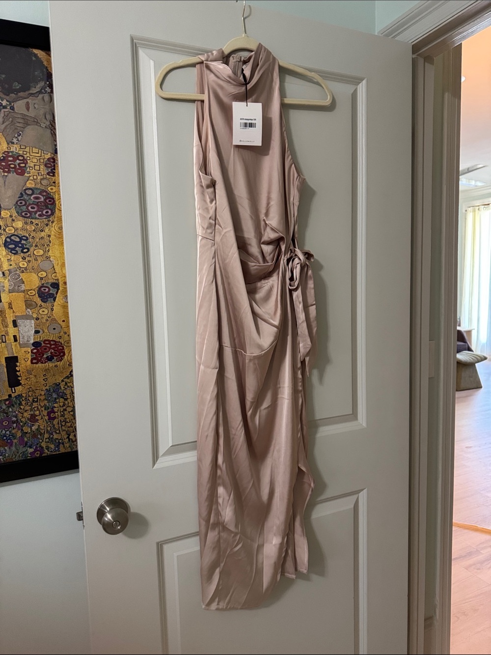Hello Molly Soft Blush Satin Wrap Dress